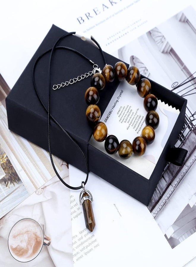 GRMIKBU Handmade Protection Bracelet for Men and Women - 14 mm Adjustable Tiger Eye Bracelet- Chakra Stone Beads Bracelet Bring Luck,Prosperity and Happiness - Image 5